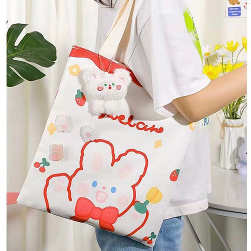 tas tote bag canvas cute kawaii animal tocu import