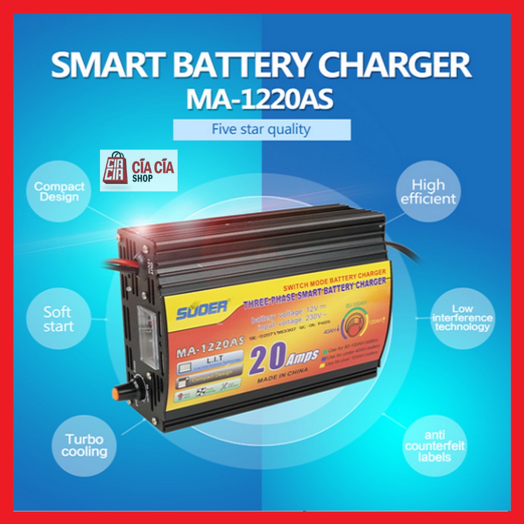 Charger Aki 20A 12V Suoer MA-1220AS Charger Accu Mobil Motor 12 Volt Cas Aki Charger Baterai 12V