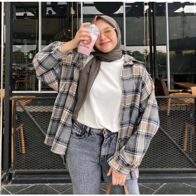 KEMEJA FLANEL OVERSIZE WANITA/KEMEJA KOTAK-KOTAK