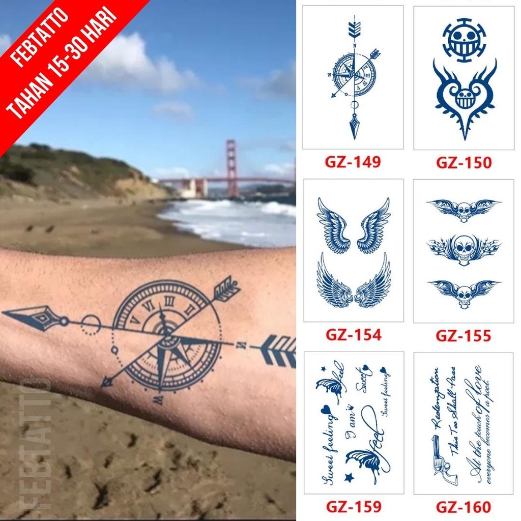 Tato Temporer Ukuran 18cm x 11cm Motif GZ 149 Kompas Panah Tato Lengan Tato Dada Tato Tangan Tato Ka