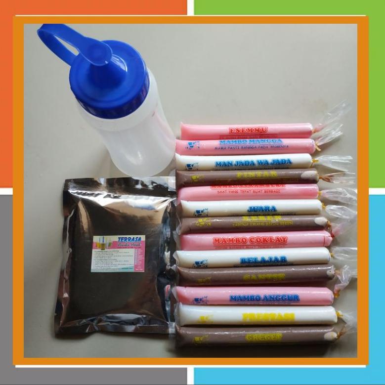 

[spin1] Paket ice mambo aneka rasa bertuliskan kata kata lucu penuh motivasi/ PAKET BUBUK ES MAMBO LENGKAP PLASTIK MAMBO DAN BOTOL