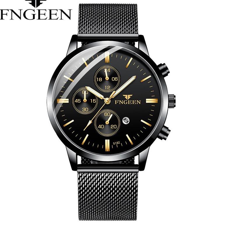 TERPERCAYA FNGEEN W5128 Jam Tangan Pria Tipis Rantai Pasir Kasual Quartz Original Anti Air Watch