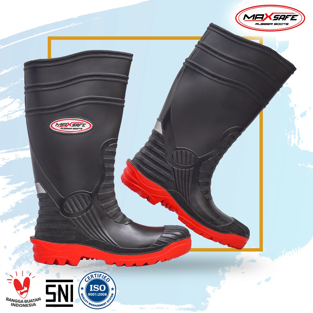 Sepatu Boot Toyobo &amp; MaxSafe Safety Hitam Merah