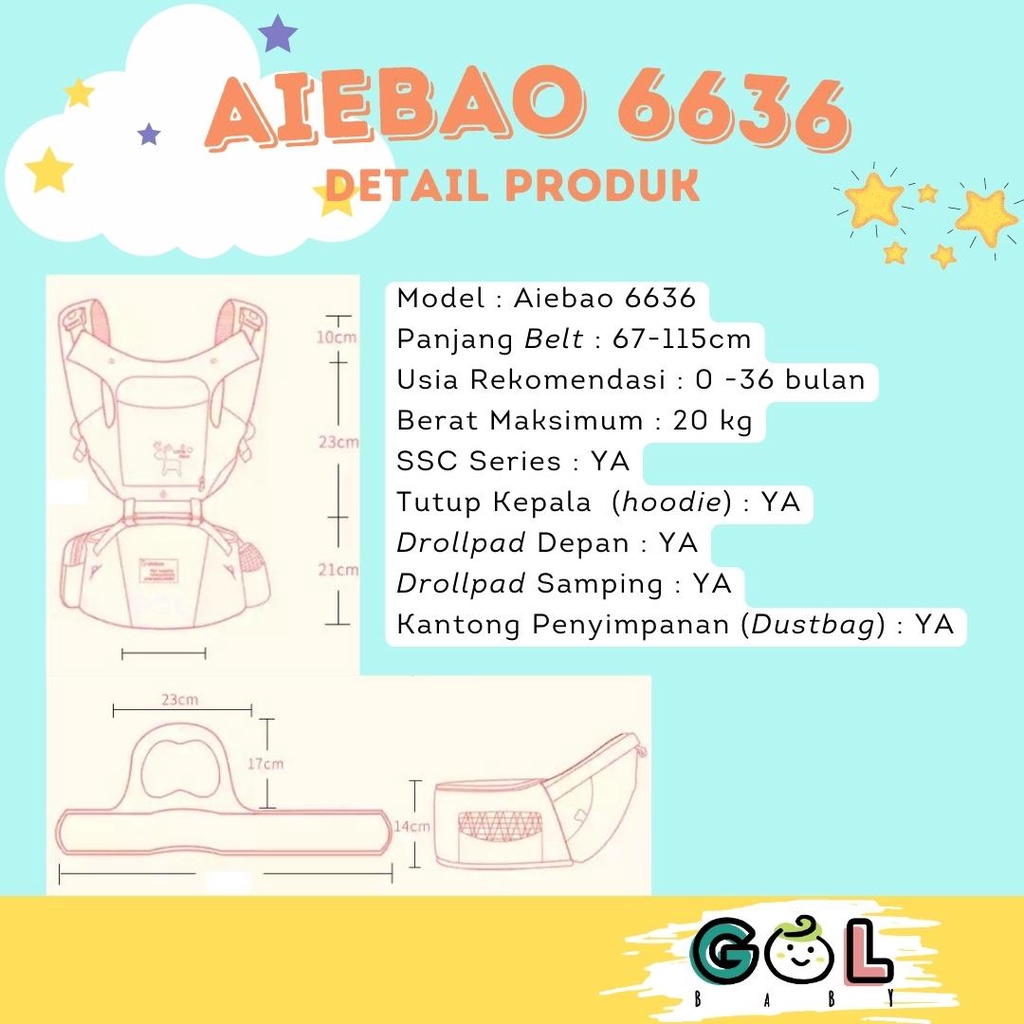 Gendongan Bayi Baby Carrier multifunction 11 in 1 Hipseat Carrier Aiebao 6636 (6626 6627 6629 6612)