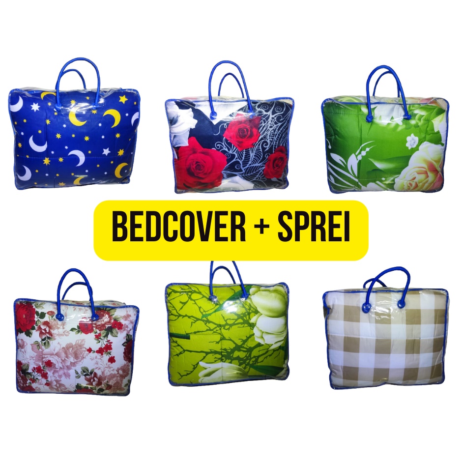 Bedcover + Sprei Set (bantal 2+guling 2) ukuran 180x200