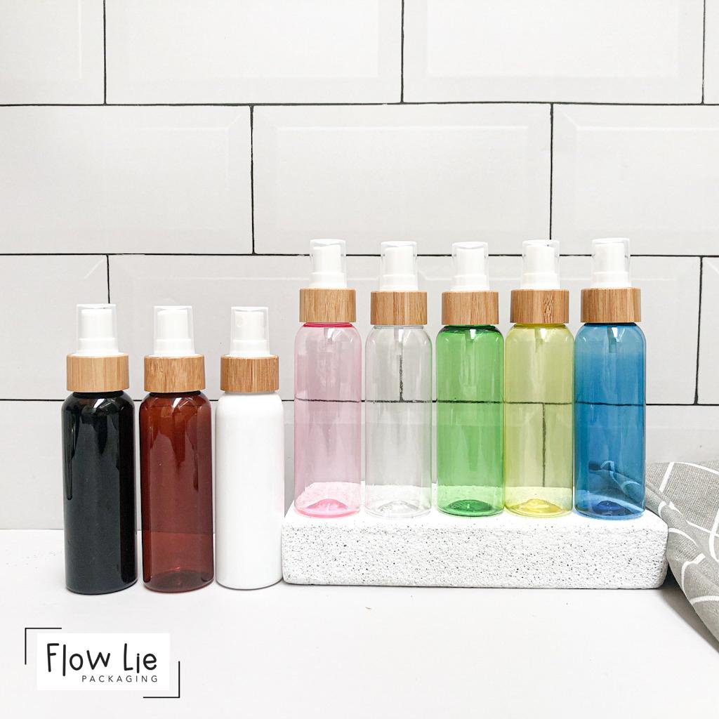 100ml Botol Spray Wood Bambu  Plastik PET Bathroom Bottle Aesthetic Luxury Elegant Botol Plastik Mis