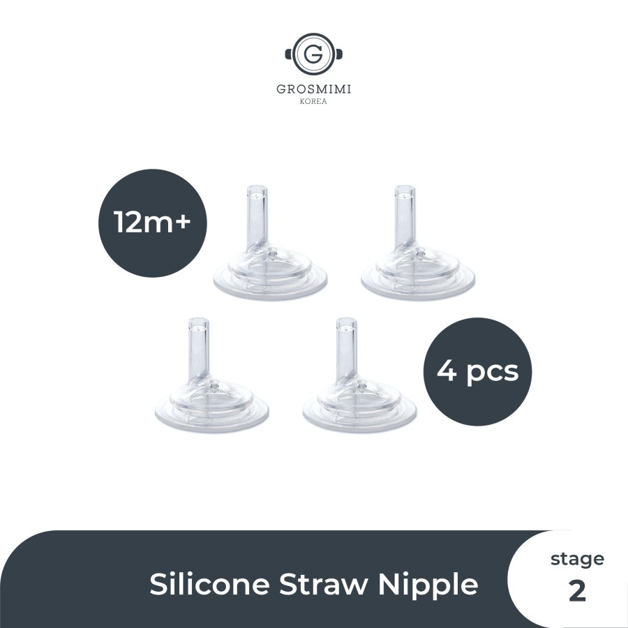 Grosmimi Silicone Straw Nipple Stage 2 (4pcs) / Dot Bayi