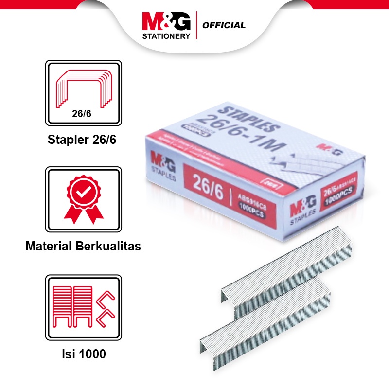 

Isi Staples / Isi Hekter Ukuran 26/6 Staples 1000pcs/Box - M&G