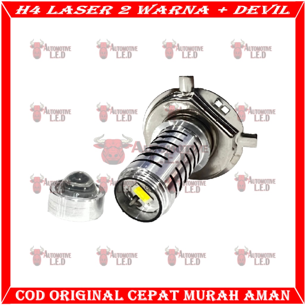 LAMPU LED MOTOR H4 LASER 2 WARNA PLUS DEVIL| LED H4 LASER MOTOR UNIVERSAL | BOHLAM LED H4 MOTOR HIGH LOO