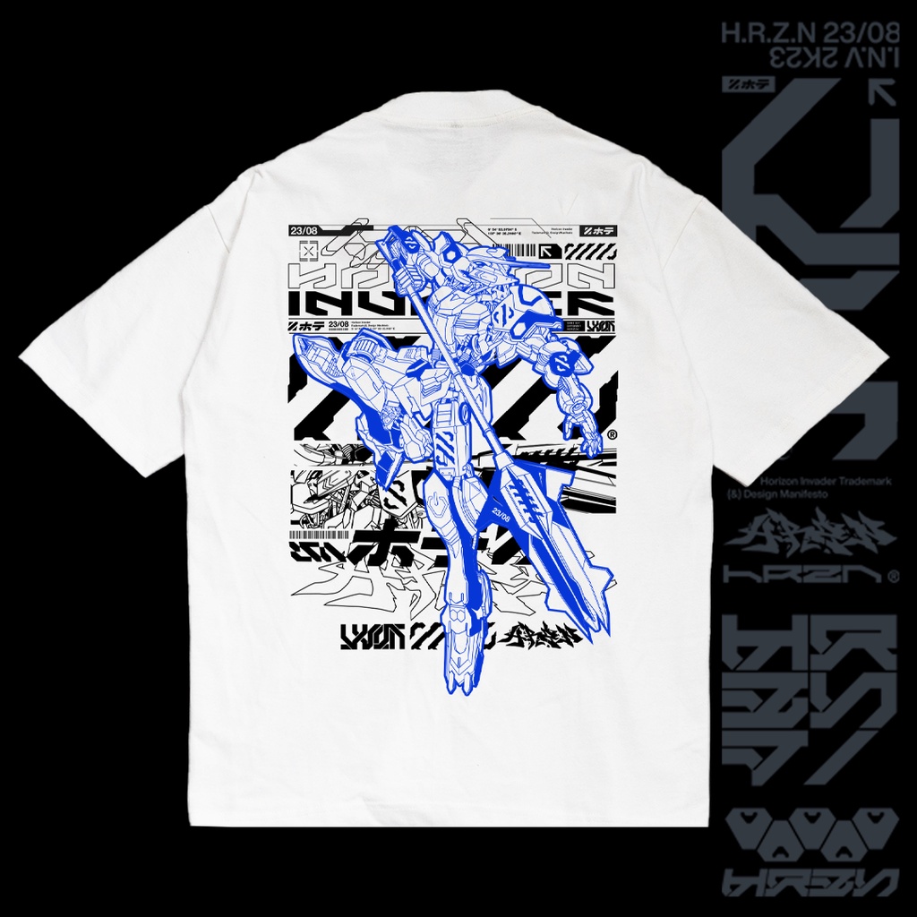 Oversize T-Shirt Techwear GundaM White Horizon Invader