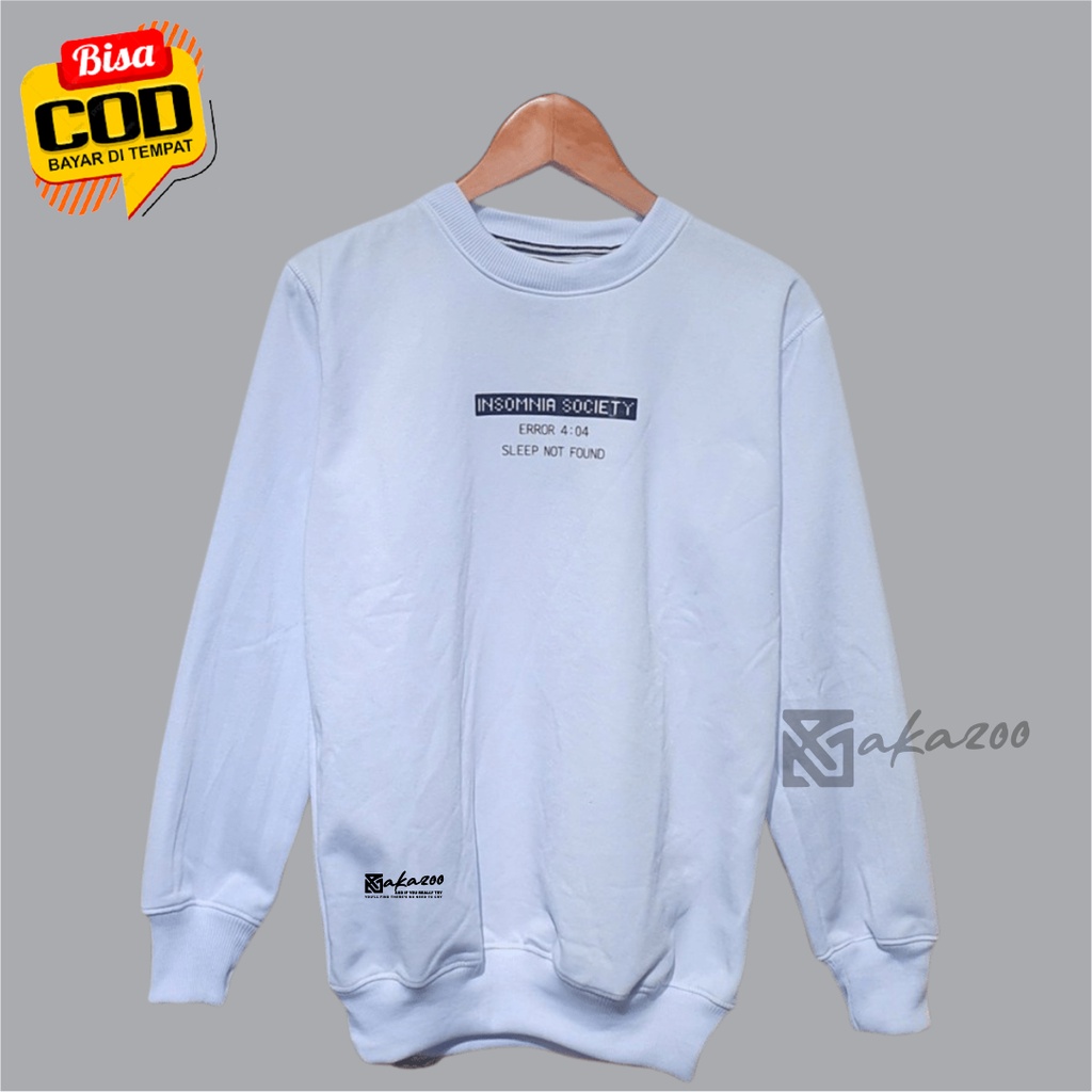 ocrewneck distro oversize pria Sablon INSOMNIA Warna Putih crewneck kerah tinggi sweater oblong jumbo xxl crewneck hitam akazo