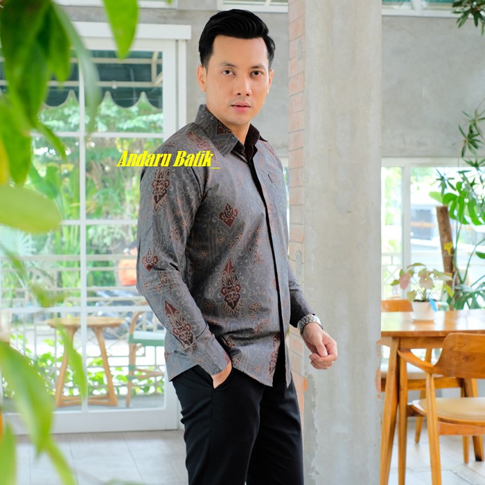 Baju Batik Pria Slimfit Lengan Panjang Modern Lapis Full Furing Erro Heem Kemeja Premium Warna Biru