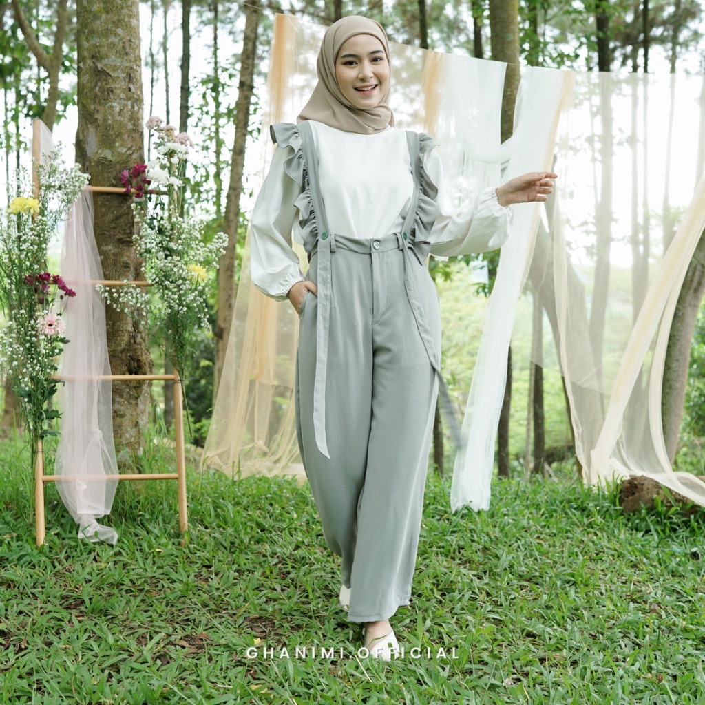 Ghanimi - Ayesha Jumpsuit / one set celana / celana tali polos / kulot one set / kulot wide leg / atasan bawahan / outfit one set / kulot polos / over all