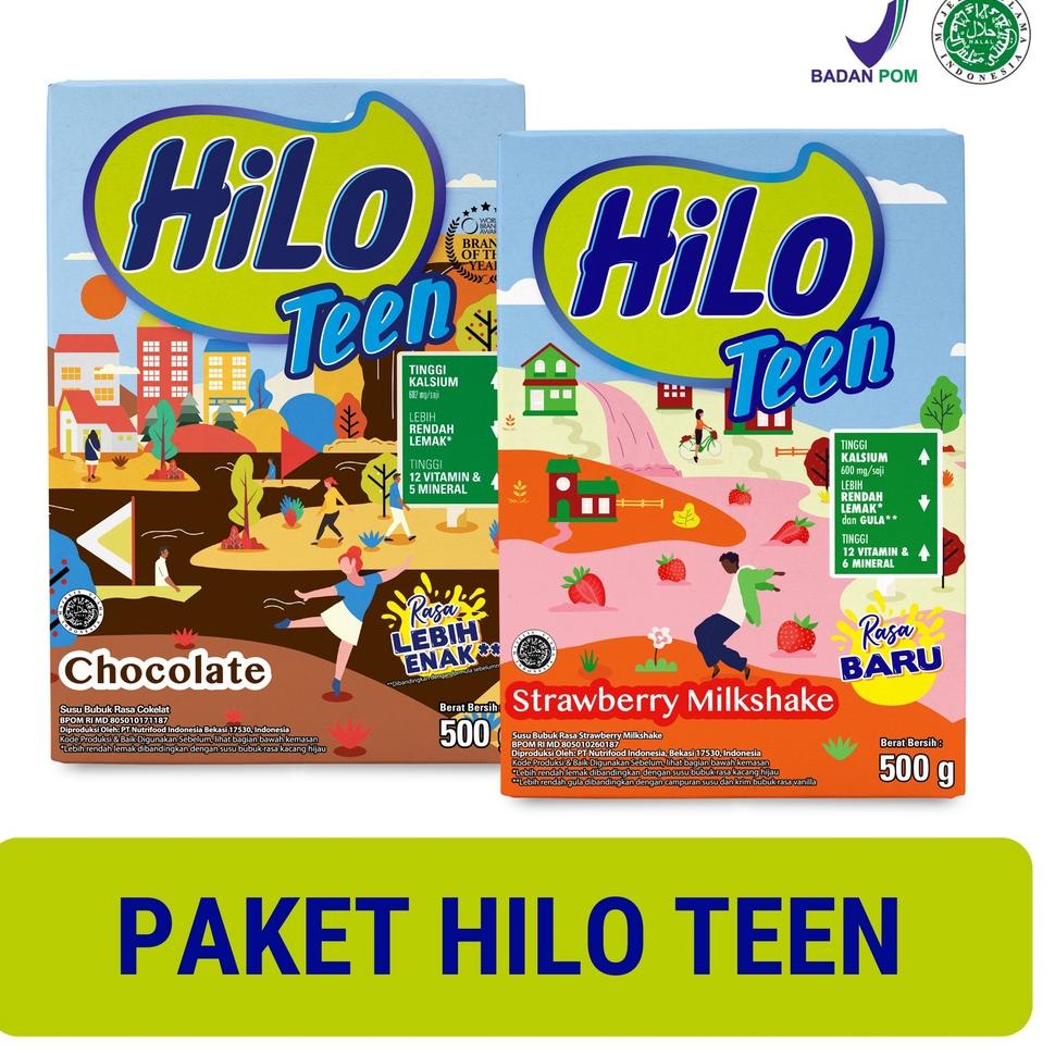 

9.9 BRANDS FESTIVAL Paket HiLo Teen - HiLo Teen Chocolate 500g & Strawberry Milkshake 500g - Susu Tinggi Kalsium Lebih Rendah Lemak