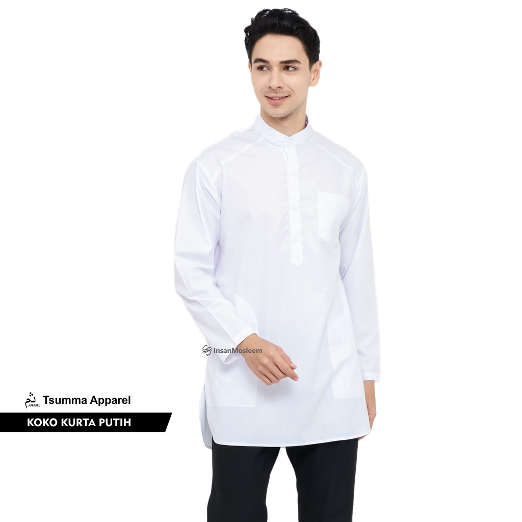 Koko Putih Polos Lengan Panjang Bahan Oxford Premium