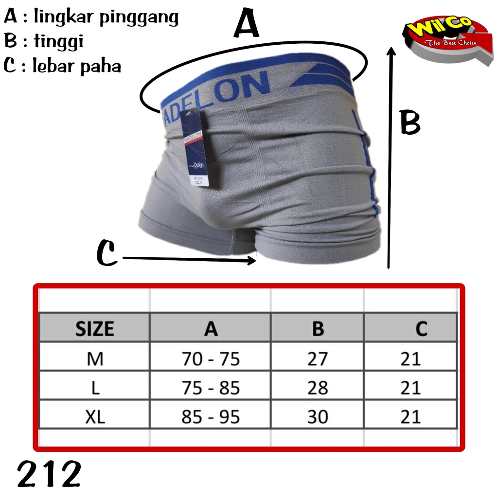 K212 - [Harga Per 1 Potong] CELANA DALAM [BOXER] PRIA MADELON SIZE M - XL