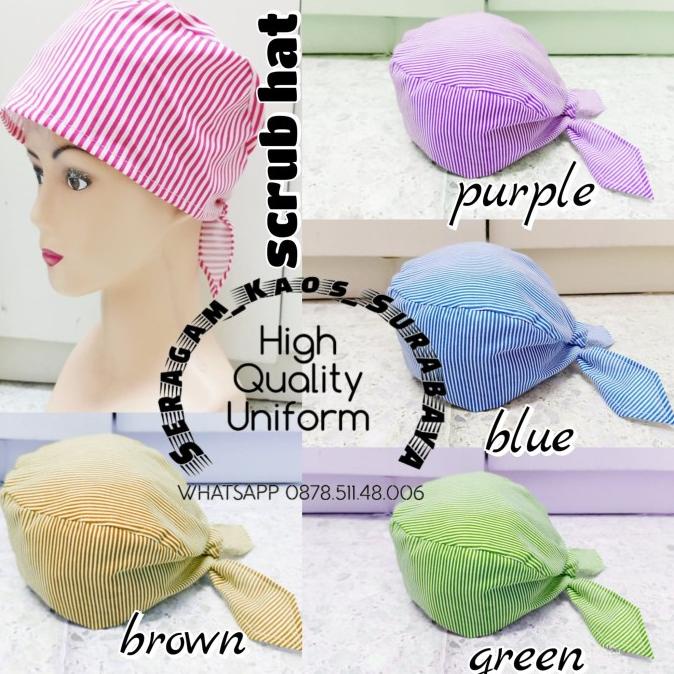 DISKON topi medis topi kain katun .scrub hat motif garis MURAH