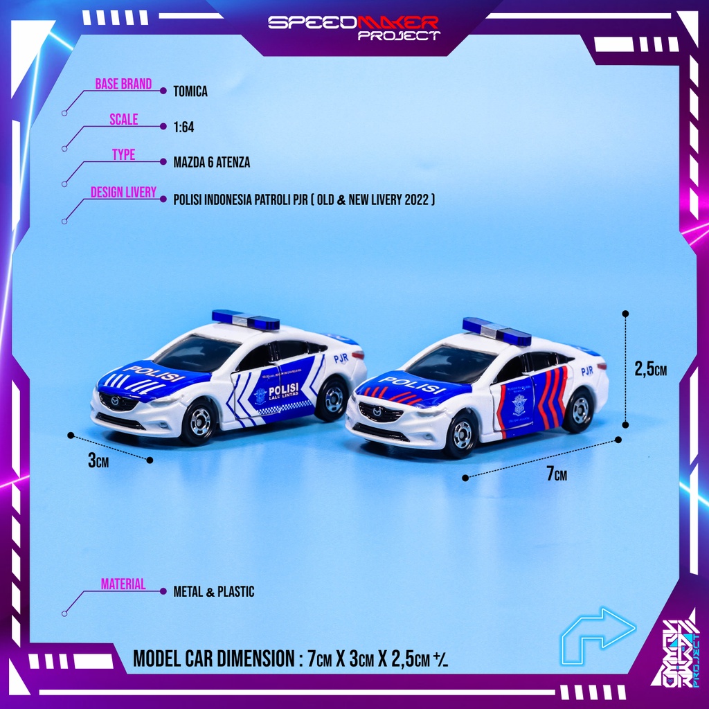 Tomica Custom Mazda 6 Atenza Polisi Indonesia Patroli Lalu Lintas PJR Diecast Miniatur Replika Mobil