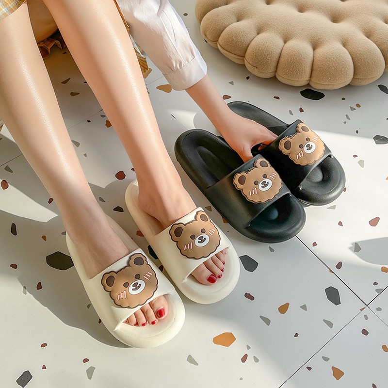 WS Grosir S15622 Sandal Slop Wanita Karet Motif Beruang / Sandal Slip Karet Beruang / Sandal Rumah N