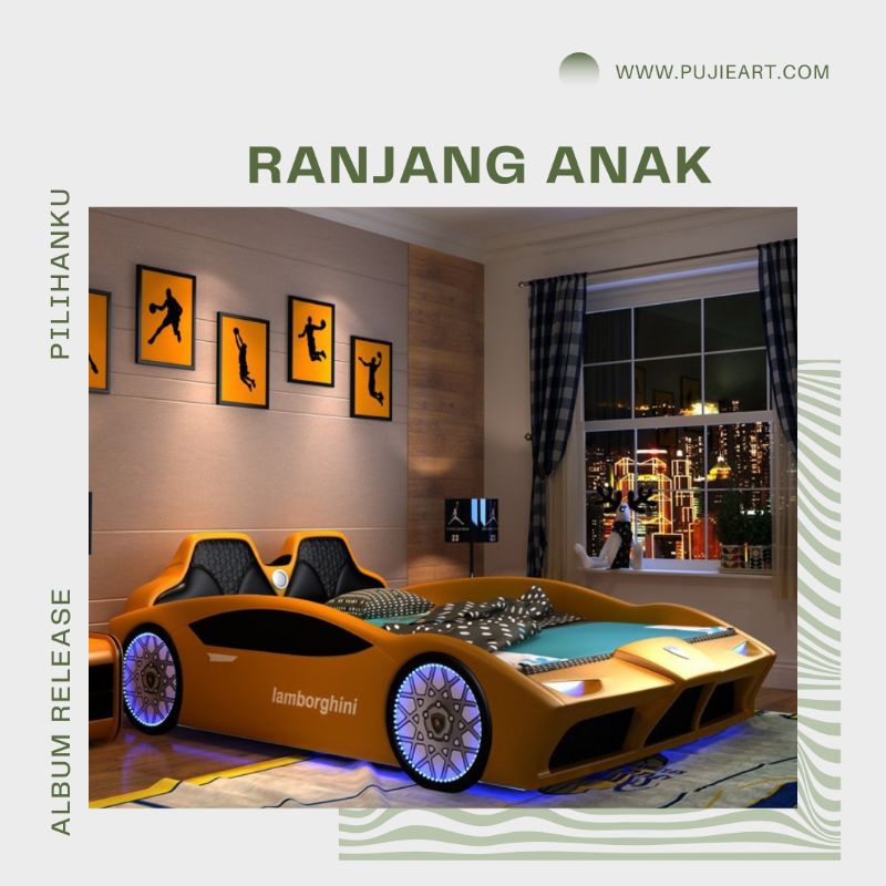 Tempat tidur anak 100x200 cm bentuk mobil, Kasur anak laki laki karakter minimalis