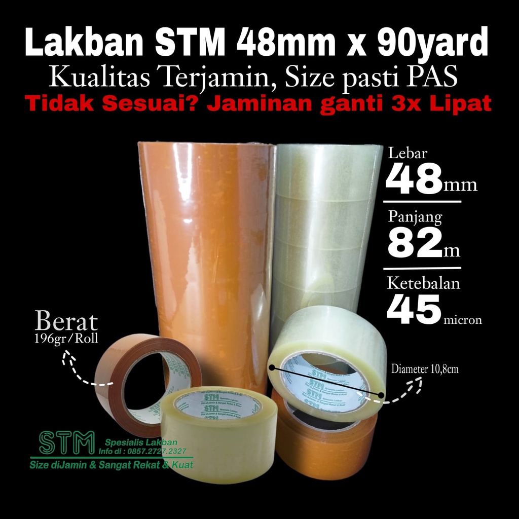 

Lakban STM Coklat/Bening 48mm x 90yard (82 Meter) - Per Slop isi 6 Rol