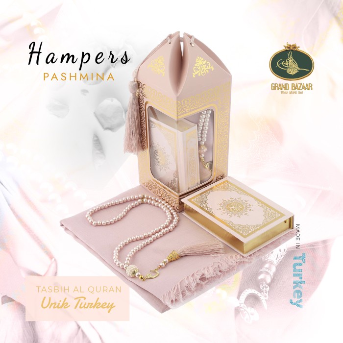favorit] Hampers Pashmina Tasbih Al Quran Box Mika Cantik Impor Turki Pink