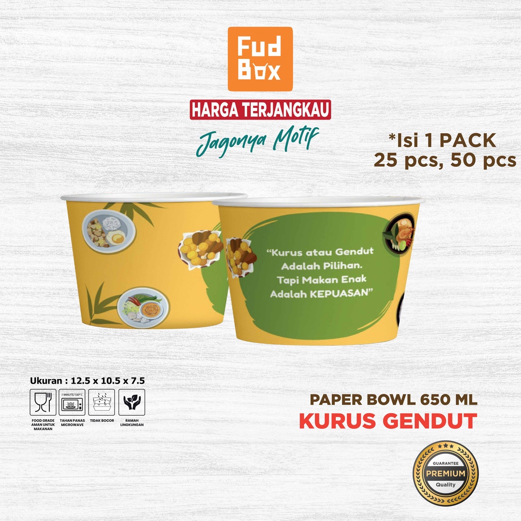 Paper Bowl 650 ml + Tutup | Paper Rice Bowl Mangkok Kertas Motif Kurus Gendut