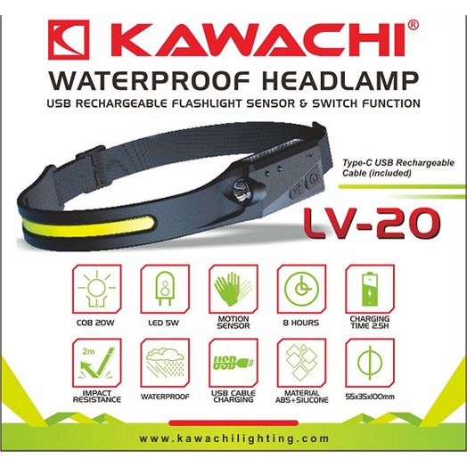 Kawachi Senter Kepala COB LED 20Watt dan 5Watt senter samping WATERPROOF LV 20