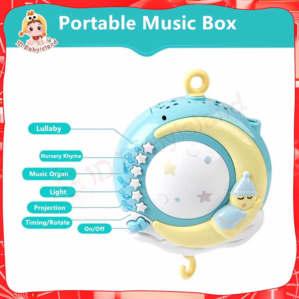 [cod] Baby Crib Mobile 0-12 Bulan Mainan Rattle Music Remote Control Memutar Bel Tempat Tidur 4 Warna