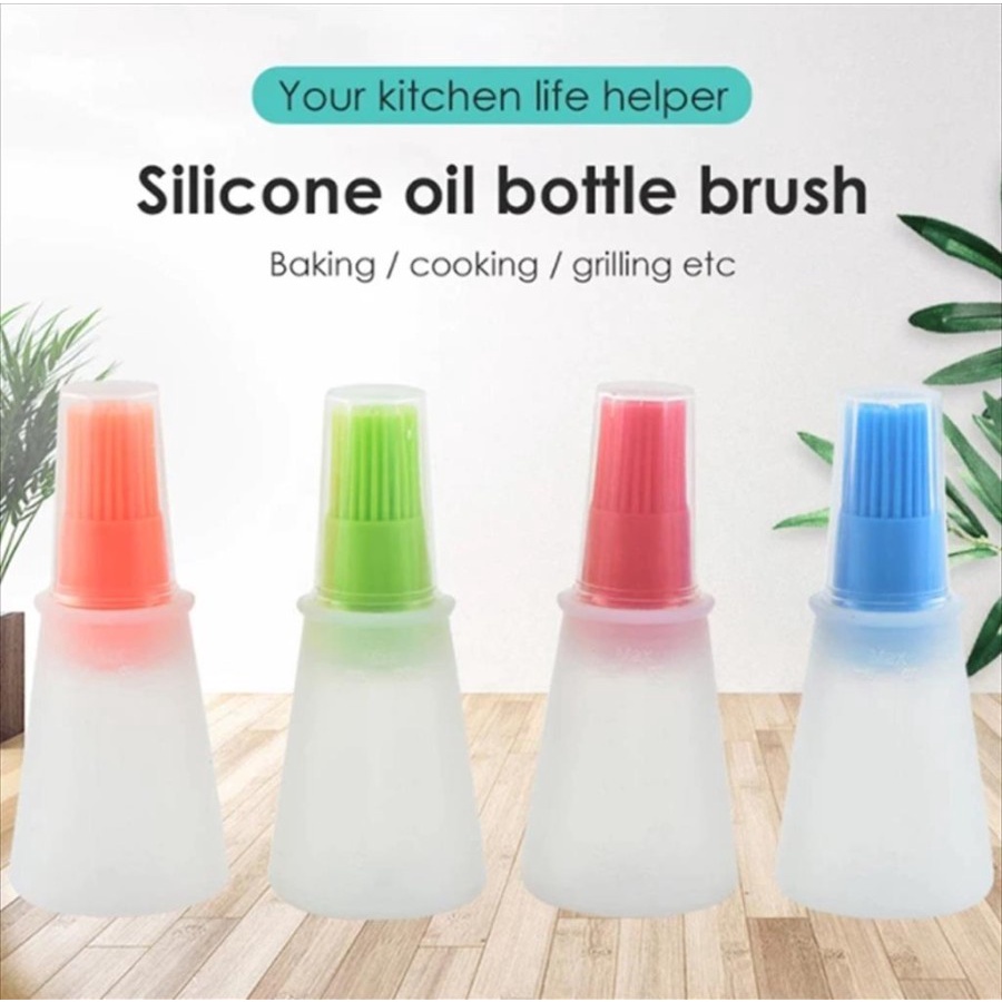 Botol Minyak Silikon Kuas Oles BBQ Silicone Basting Oil Brush Bottle