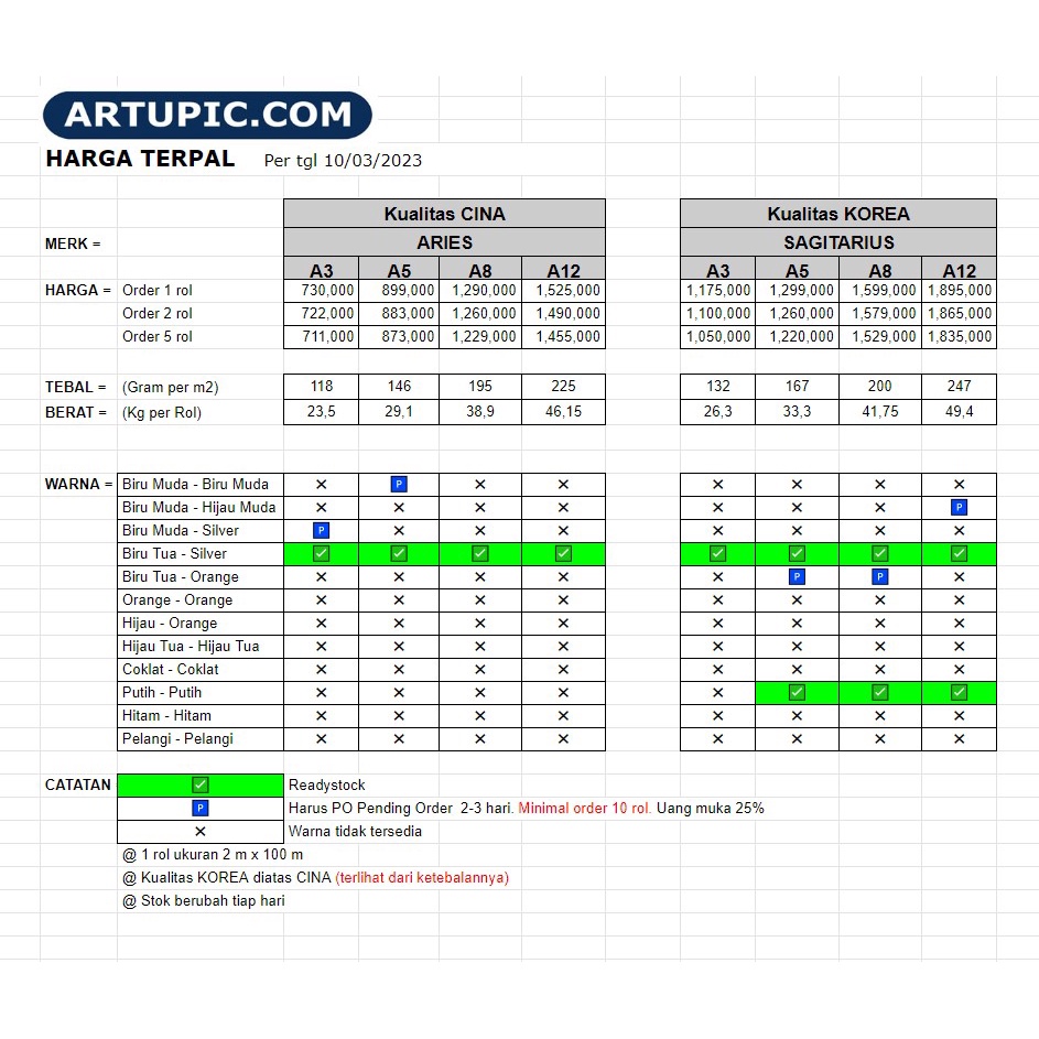 TERPAL A12 KOREA BIRU SILVER TERPAL KANDANG AYAM TERPAULIN SAGITARIUS KUALITAS DIATAS DIAMOND CINA