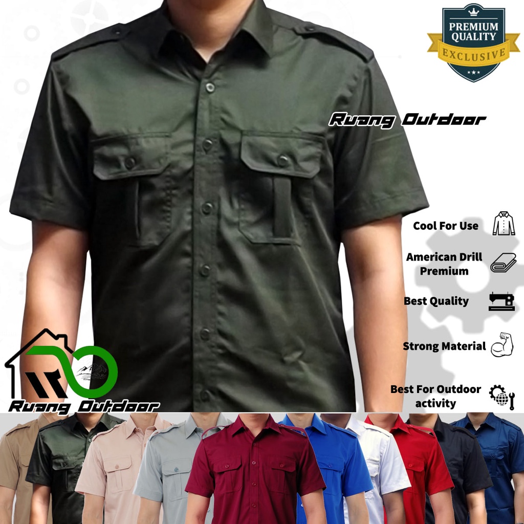 PDL PDH Lapangan Kemeja PDL PDH Lapangan Lengan Pendek Seragam Pria Wanita Warna Hijau Army PDH Lapa