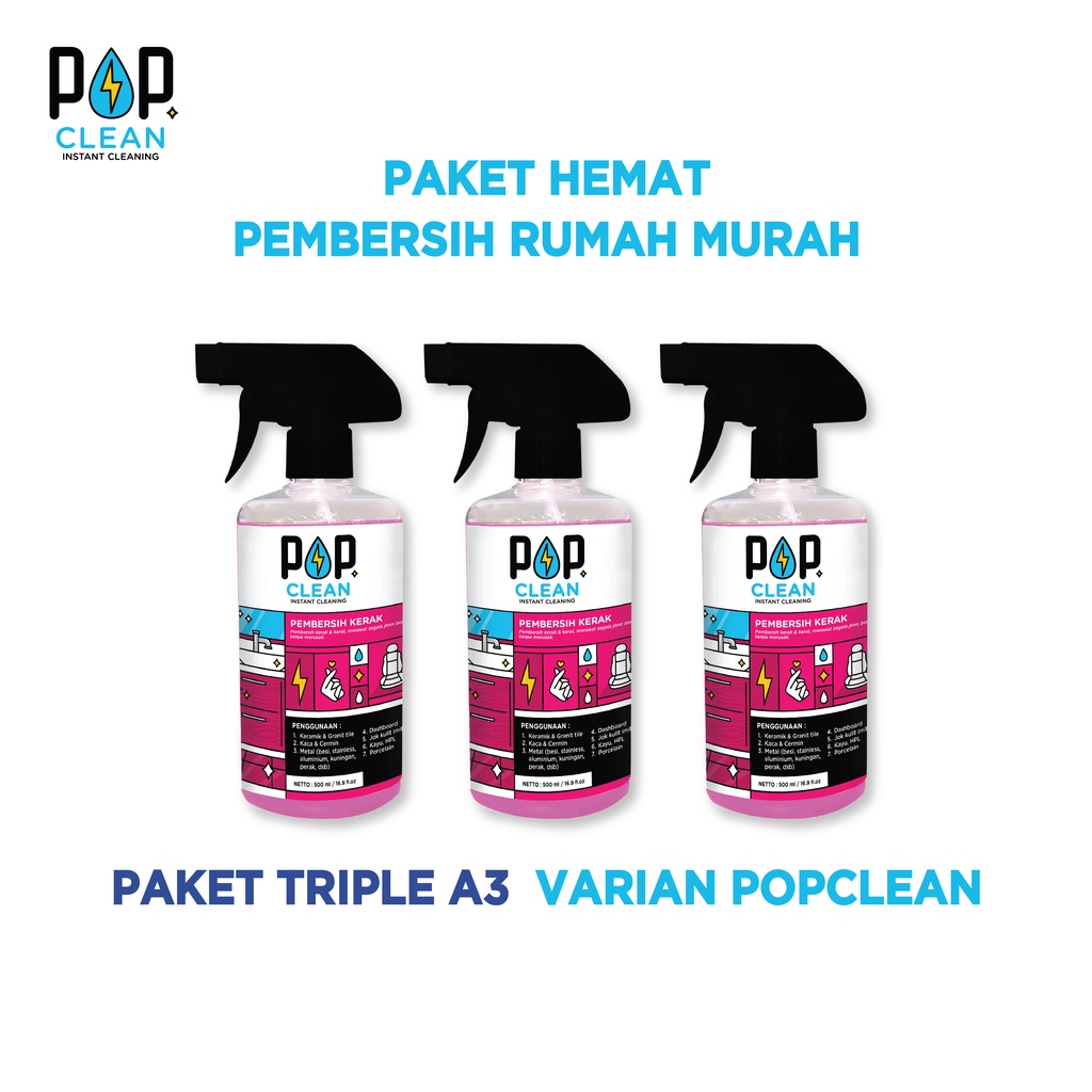 PAKET 3 BOTOL PEMBERSIH KERAK POPCLEAN 500 ML PEMBERSIH NODA KERAMIK , KARAT , DAN STAINLESS