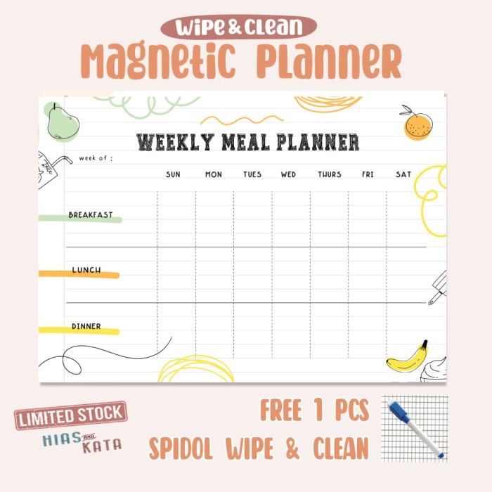 

Terlaris Nbook Magnetic Meal Planner Fruits Magnet Kulkas (Free Spidol Wipe & Clean)