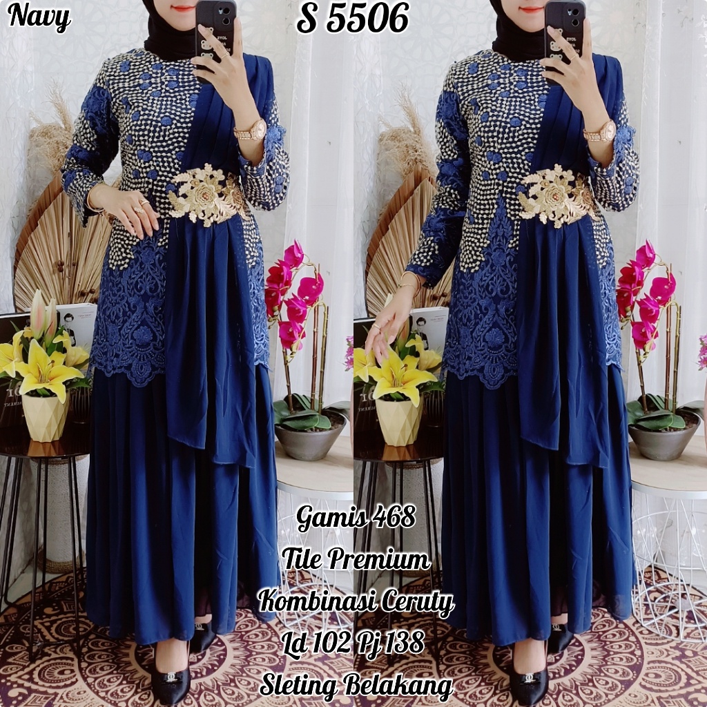 S 5506# Gamis Tile Premium Kombinasi Ceruty 468