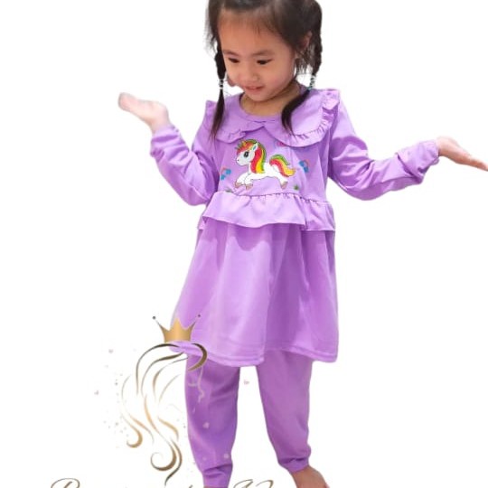 Dress Anak Pakaian Tunik Anak 3-10 Tahun Baju Set Anak Perempuan Muslim - Violet 3-4 Tahun U7H3 keki