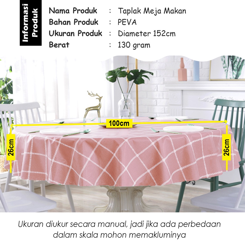 Lodoestar - Taplak Meja Makan Bulat Uk 152cm - Bisa Bayar COD - Taplak Meja Bahan Peva Motif Kotak Besar Terbaru - D14-3A