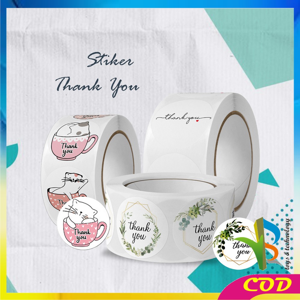 

RB-C817 Sticker Thank You 1 Roll 500PCS Stiker Label Makanan Tulisan Segel Ucapan Terima Kasih / Stiker Label Thankyou Kemasan Packing Serbaguna