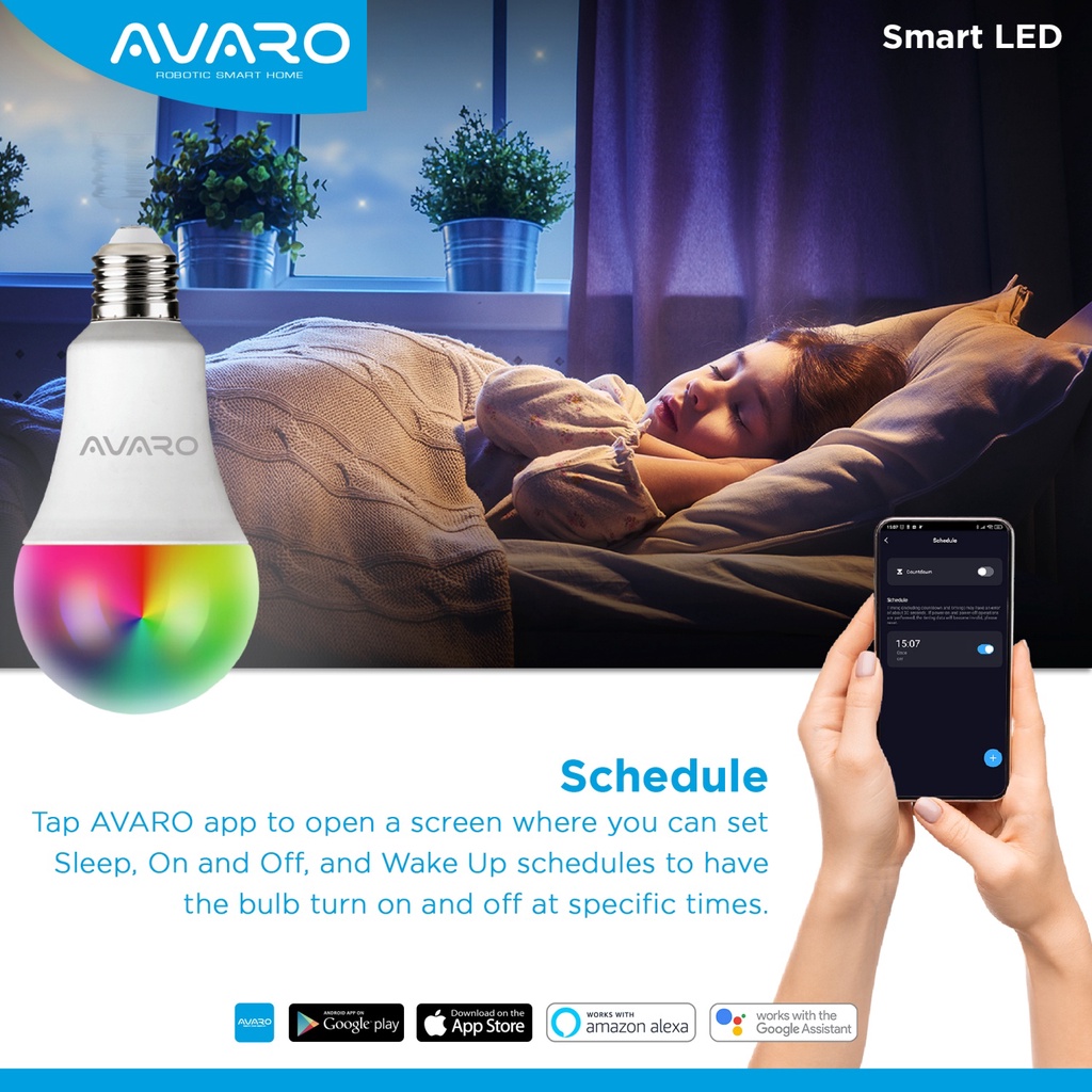 [GRATIS ONGKIR] EXCLUSIVE AVARO Lampu Smart LED 12W WIFI Smart Bulb (RGB+WW)