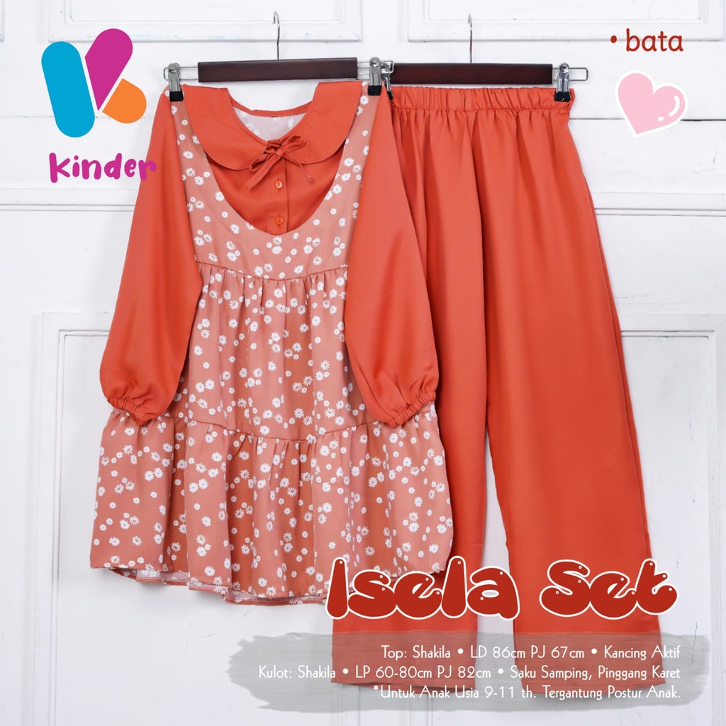 ISELA SET KIDS ORIGINAL BY KINDER SETELAN BAJU ANAK PEREMPUAN TUNIK MOTIF BUNGA DAN CELANA KULOT USI
