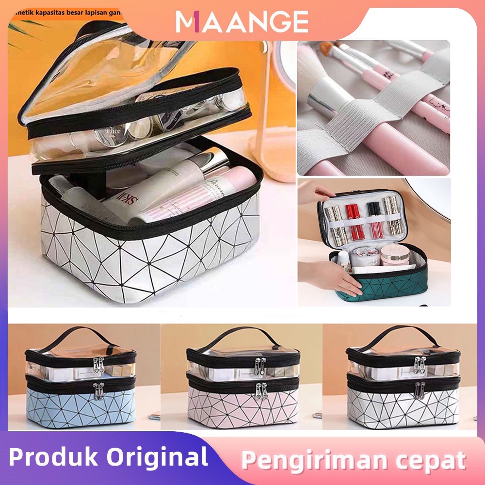 MAANGE Tas Kosmetik Ganda Kotak Kosmetik Baru Wanita Tas Penyimpanan Kosmetik Portabel Tas Multifungsi 0308