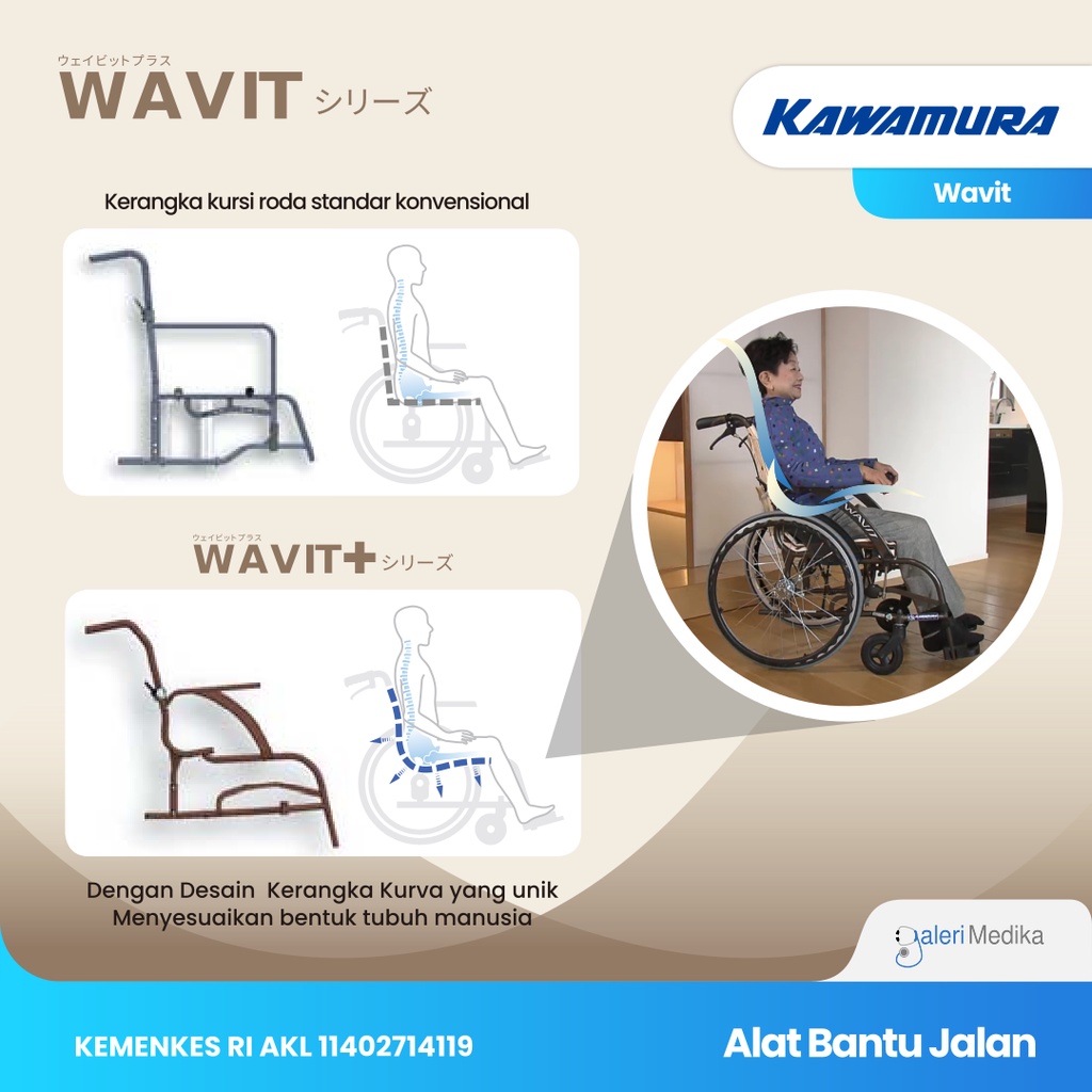 Kursi Roda Jepang Travel Kawamura WAVIT / WA - Ergonomic Wheelchair Roda 16 inch / Kursi Roda Travel Kawamura Wavit