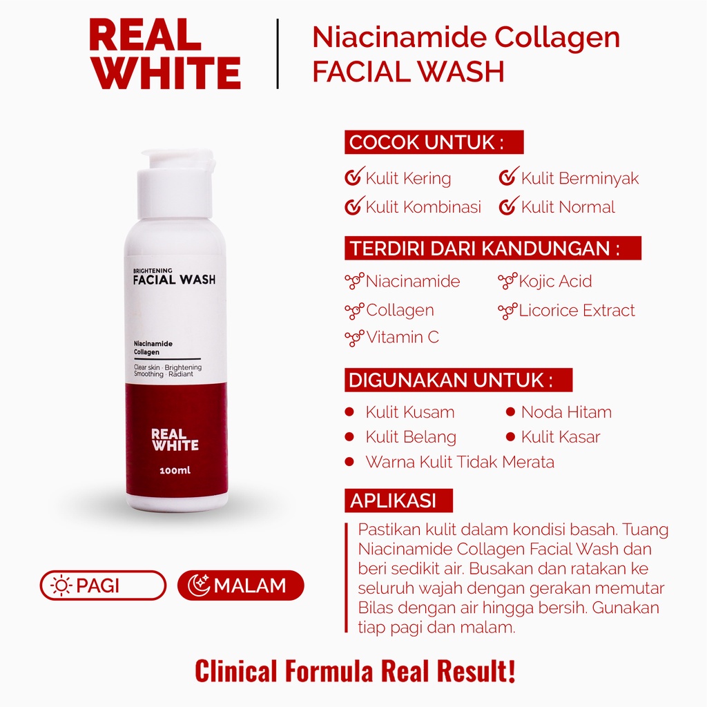 ⭐BAGUS⭐ REAL WHITE Niacinamide Collagen Face Wash 100ML | Sabun Cuci Muka Cleanser