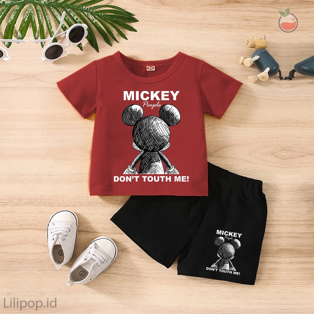 Baju Anak Stelan Kaos 3/4  MIKEY Cowok Cewek  Usia 1 - 4 Tahun Celana Pendek Harian