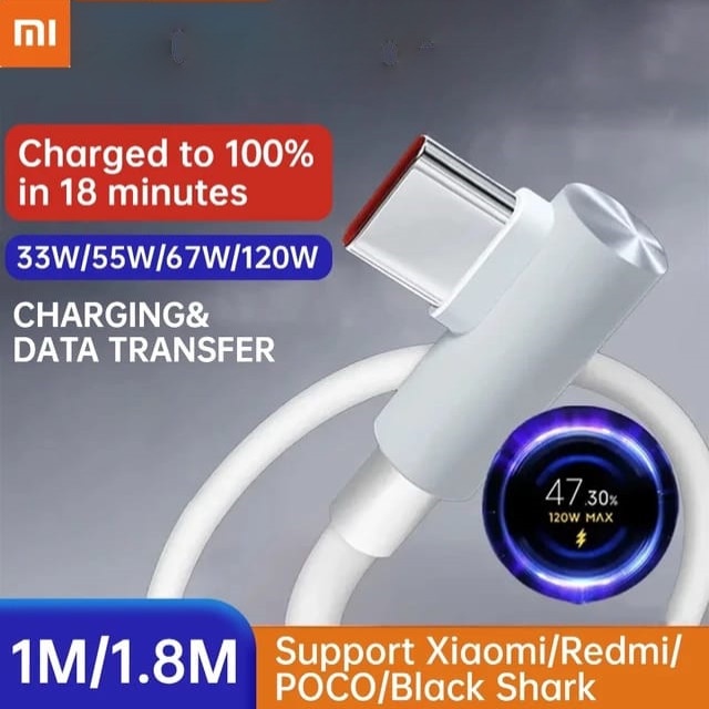 ORIGINAL KABEL DATA ELBOW XIAOMI POCO TURBO CHARGER 33W 67W 120W 3A 6A