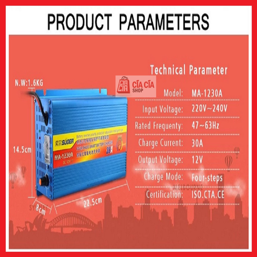 Smart Charger Aki 30A 12V Suoer MA-1230A Cas Casan Aki Charger Accu Otomatis MA 1230A 12V Suoer