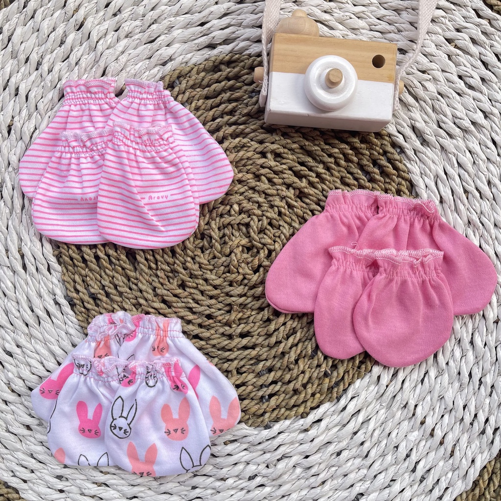 Arevy Babywear - 3 Pcs Sarung Tangan Bayi Kaos Kaki Baby Newborn STK Seri Pink Sartaki Bayi Perlengkapan Baby Newborn