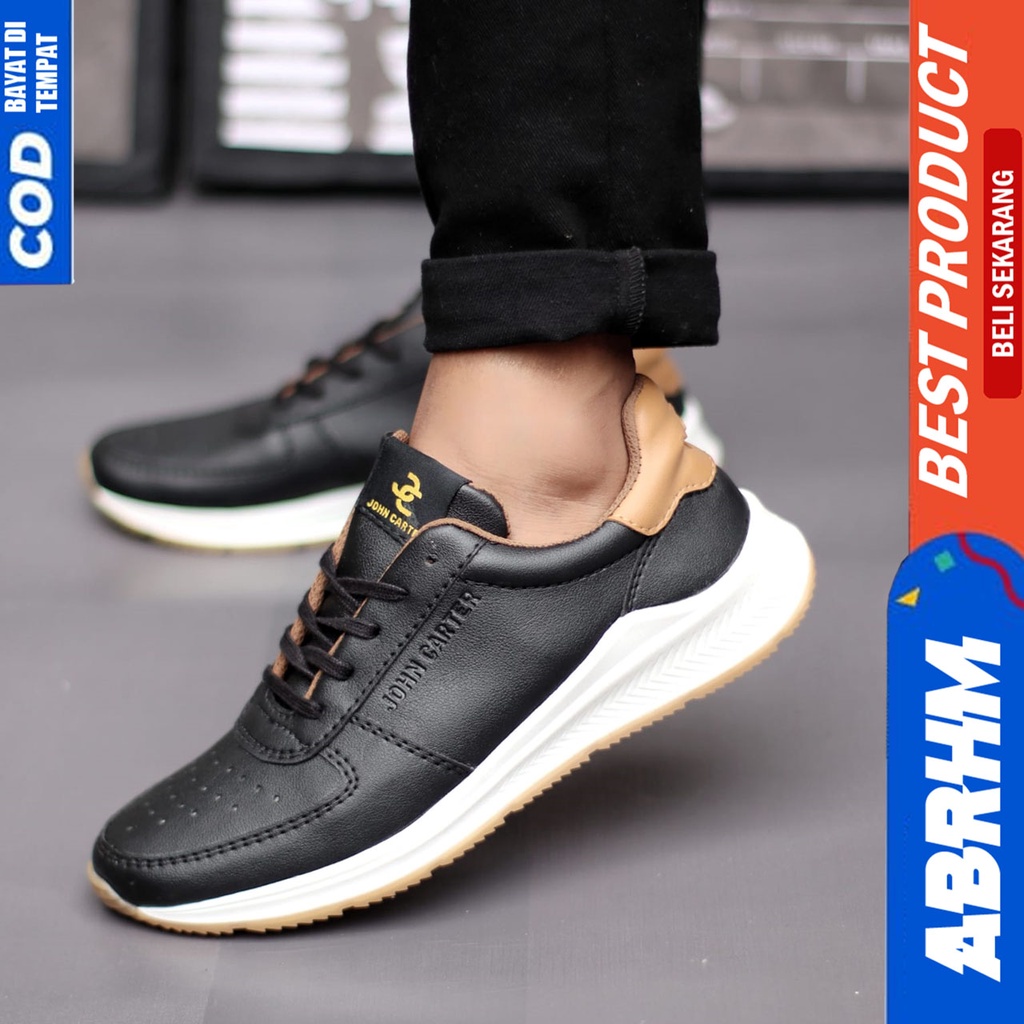 Sepatu Sneakers Pria Casual Hitam Kerja Kuliah Abrhm Aten