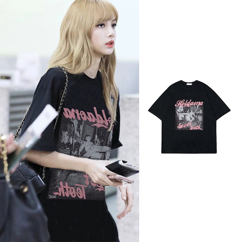 100% Katun Graphic Tee Kaos Couple Baju Wanita Atasan Wanita Oversize Letter Kaos Putih T-shirt Couple Korean Style/baju kaos