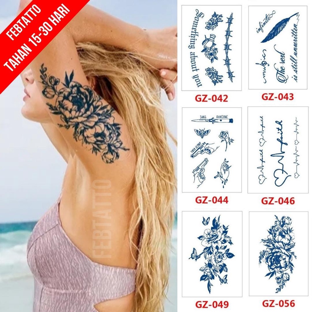 Tato Temporer Ukuran 18cm x 11cm Motif GZ 056 Bunga Tato Lengan Tato Dada Tato Tangan Tato Kaki Tato